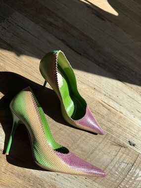 Rene Caovilla Purple-to-Green Ombre Pointed Stiletto Pumps